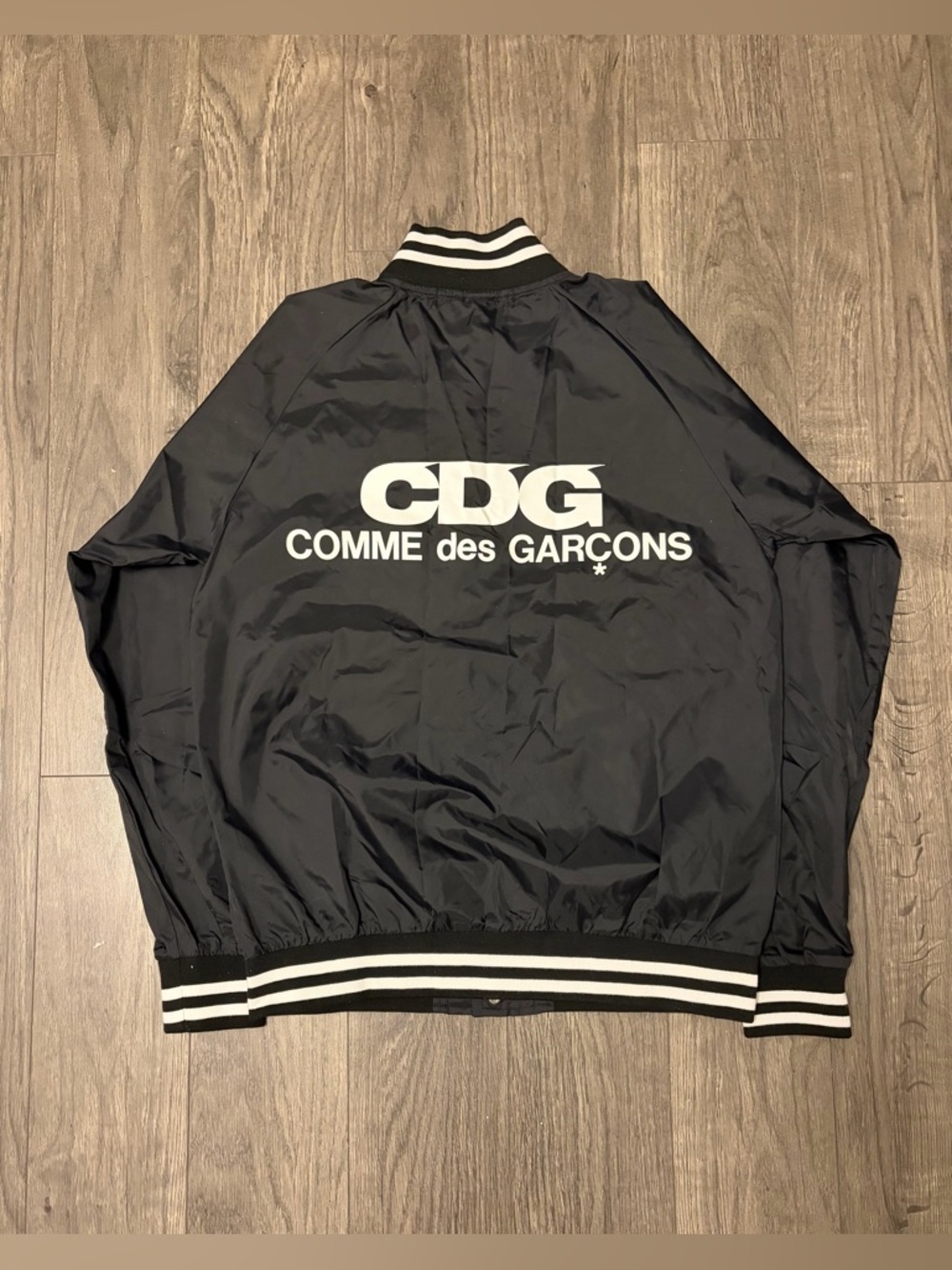 Comme des Garçons Black Bomber Jacket with White CDG Logo
